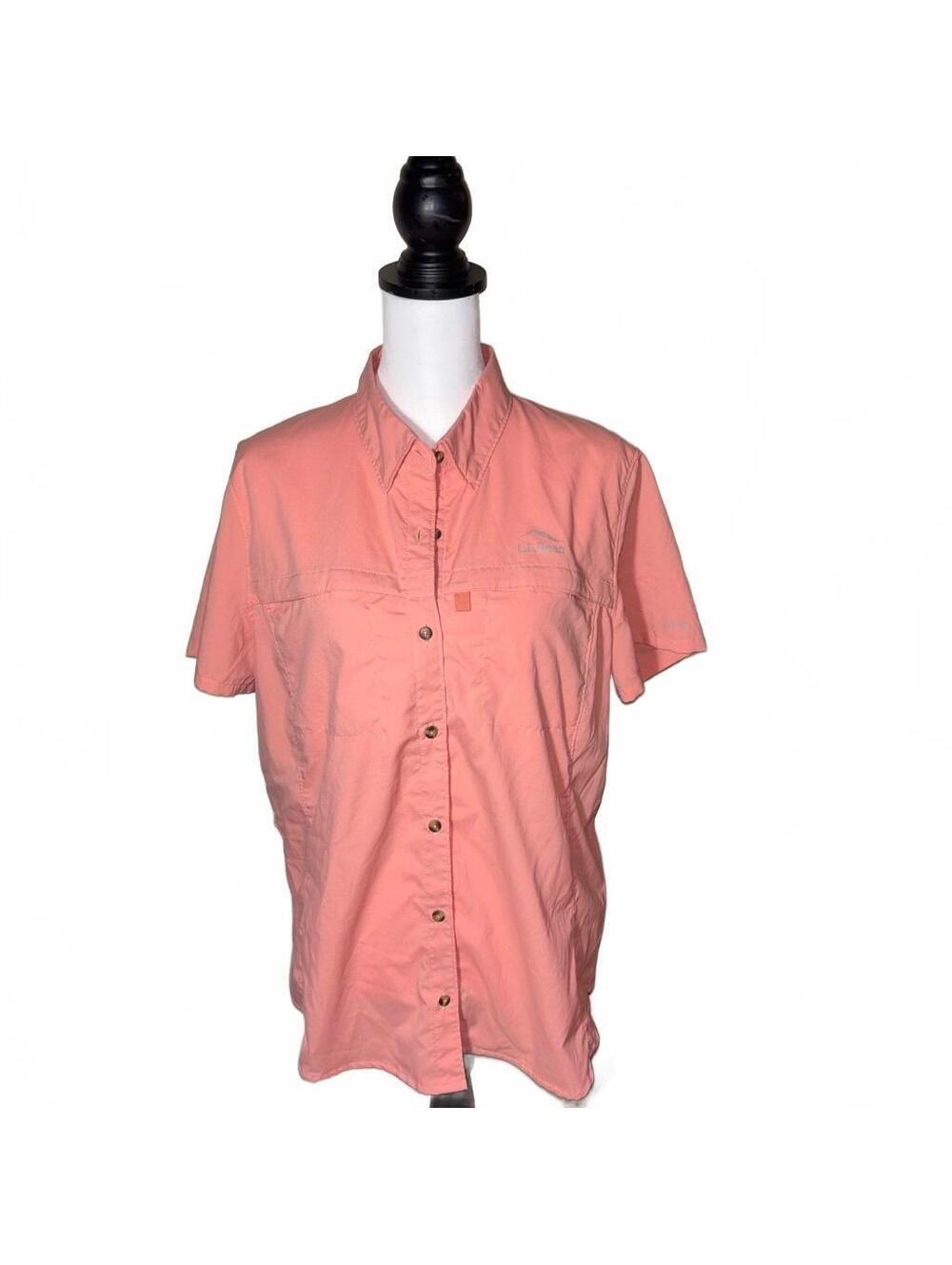 L.L.Bean Women's Coral Short Sleeve Button-Up Shirt Size Regular Medium